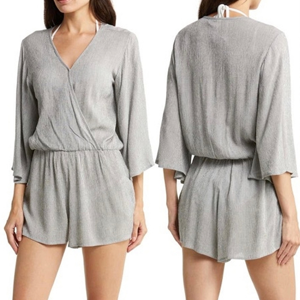 Women's Gray V-Neck Surplice Romper